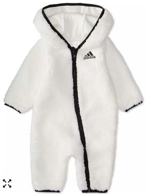 ​NWT Unisex Adidas Toddler Plush Sherpa Fleece Hooded Romper Jumpsuit 18M